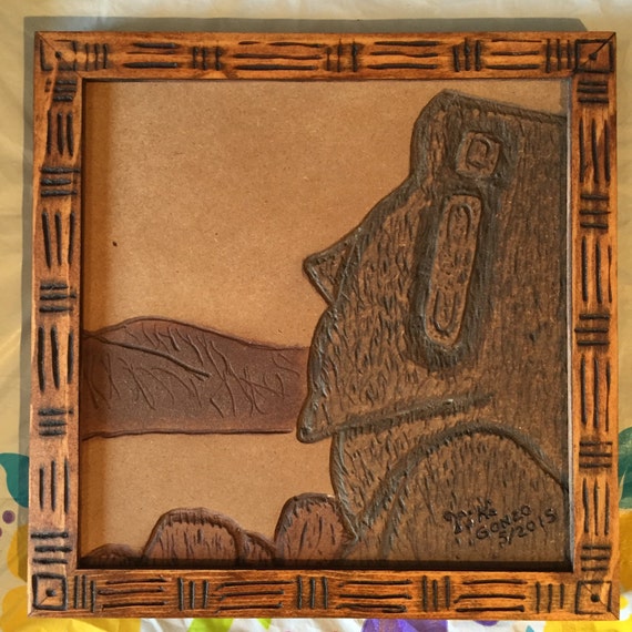 Hand Carved Easter Island Tiki On Wood With Made Wooden Image 0