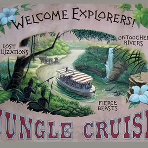 Disneyland  Jungle Cruise Attraction Sign Art Decoupaged on Wood