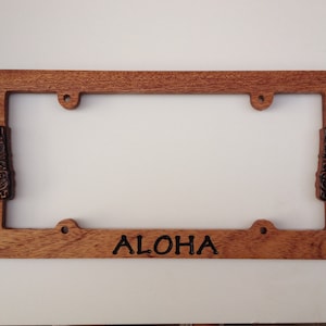 Aloha Tiki Mahogany Wood Hand Carved License Plate Frame