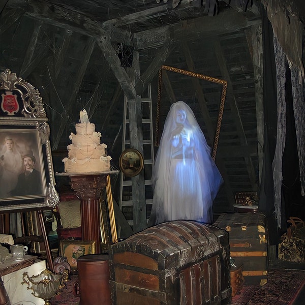 Haunted Mansion Disneyland-kunst gedecoupeerd op hout