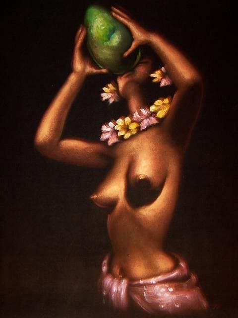Vintage Polynesian woman Art Decoupaged on Wood