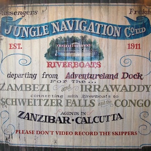 Disneyland  Jungle Cruise Attraction Sign Art Decoupaged on Wood