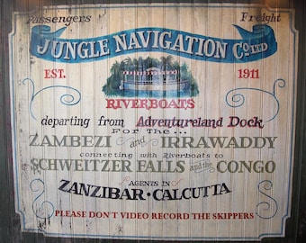 Disneyland  Jungle Cruise Attraction Sign Art Decoupaged on Wood