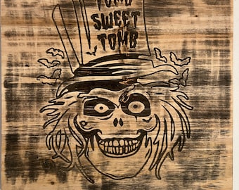 Laser Etched Disneyland  Haunted Mansion Hatbox Ghost  Wooden Sign