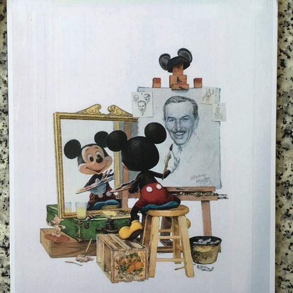 Mickey Mouse Sketching Walt Art Decoupaged on Wood