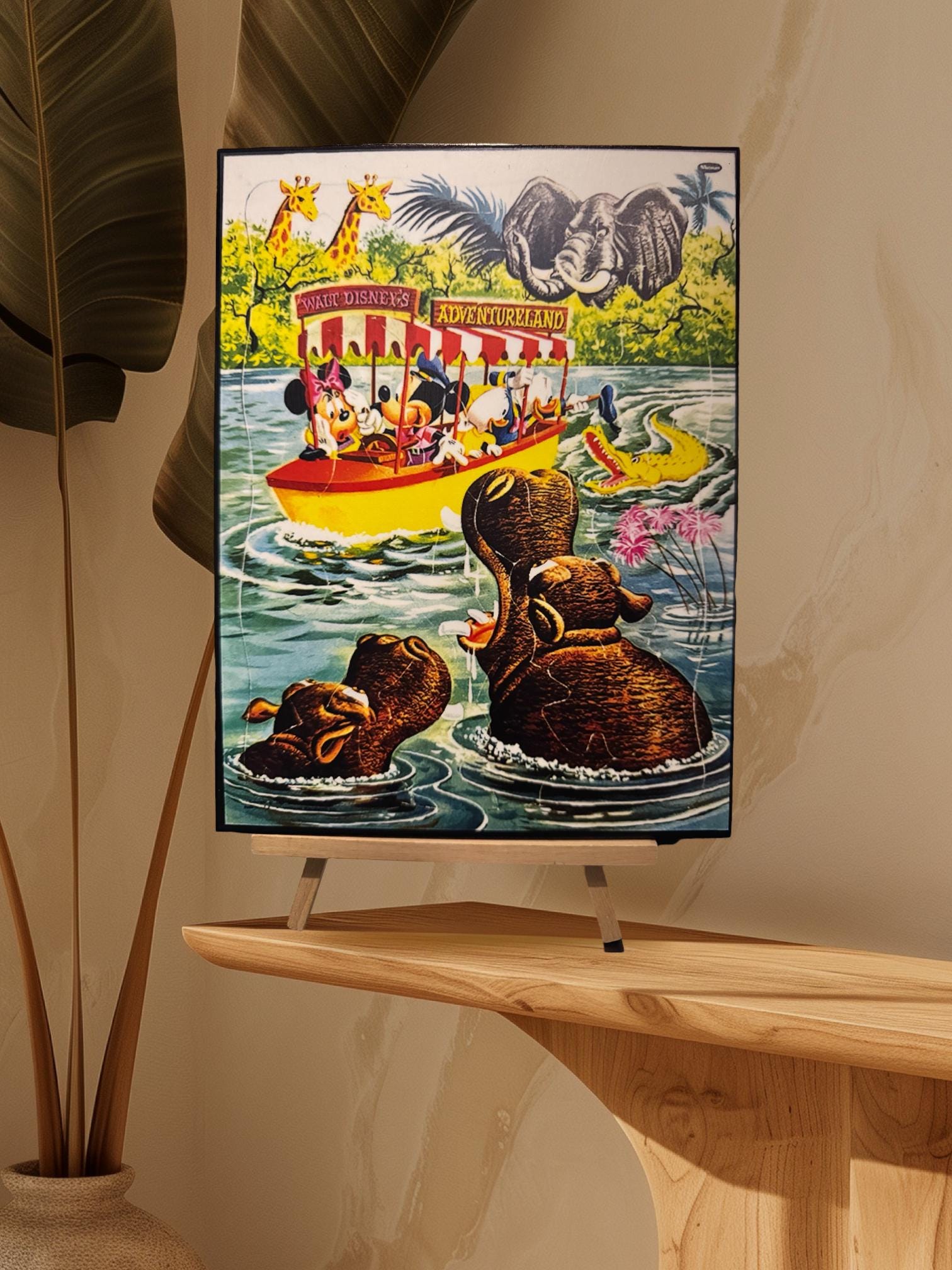 Disneyland Jungle Cruise Mickey and Friends Art Decoupaged on Wood