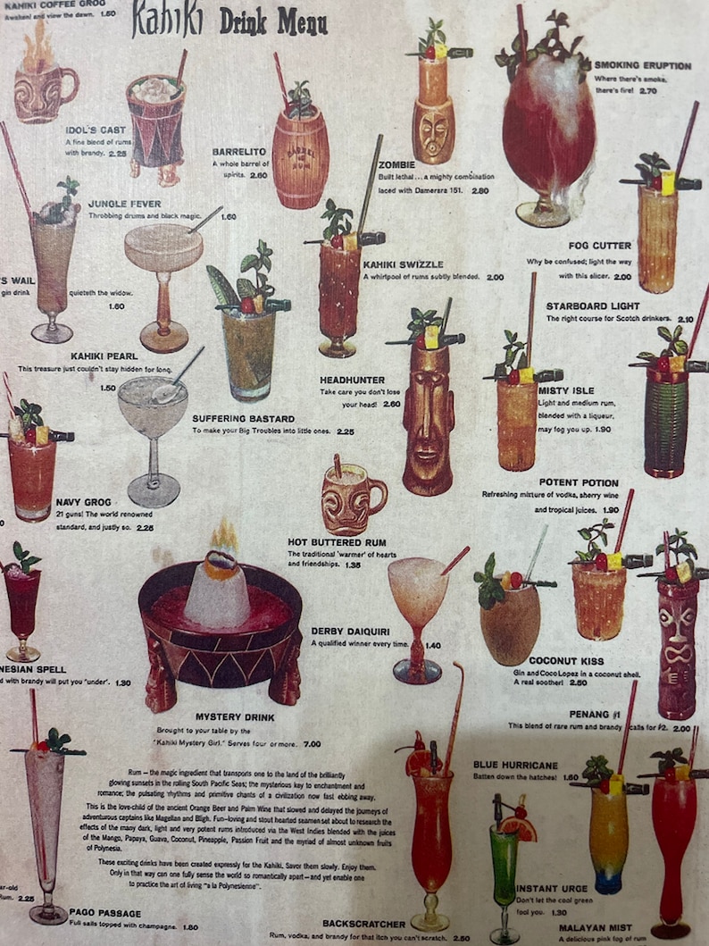 Carte des boissons du restaurant Kahiki Tiki vintage Art découpé sur bois image 8