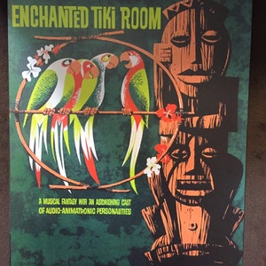 Disneyland Enchanted Tiki Room Adventureland Art Decoupaged on Wood