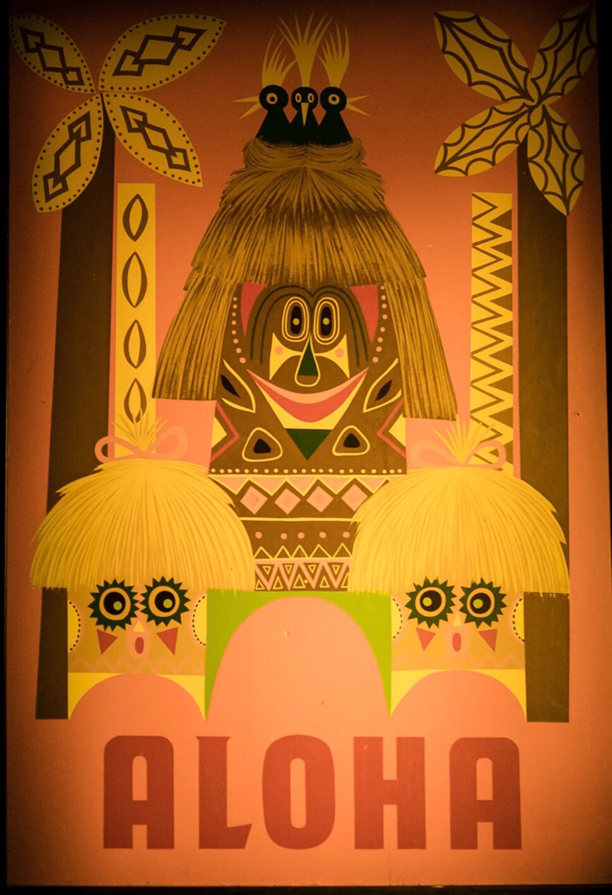 Aloha It's A Small World Poster Disneyland Art Decoupaged on Wood