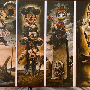 Mickey and Friends Haunted Mansion Stretching Portraits Disneyland  Art (all four on one piece) Decoupaged Art on Wood