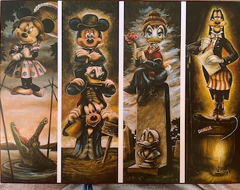 Mickey and Friends Haunted Mansion Stretching Portraits Disneyland  Art (all four on one piece) Decoupaged Art on Wood