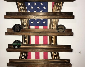 Memorial Day Challenge Coin/Matchbook Display Shelving Unit with American Flag