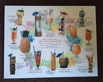 Vintage Tiki Restaurant Drink Menu Decoupaged On Wood