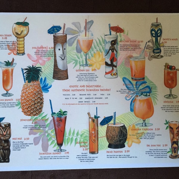 Vintage Tiki Restaurant Drink Menu Decoupaged On Wood