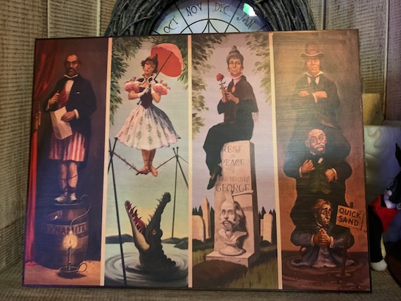 Vintage and Retro Disney Wood Art Haunted Mansion Stretching Portraits Jack Skellington Sally Disneyland Art