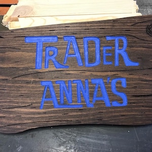 Custom Name Hand Carved and Painted  Sign in the Trader Sam&#39;s Style