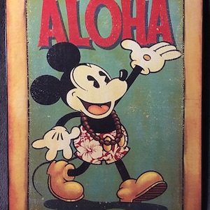 Aloha Mickey Disneyland  Art Decoupaged on Wood