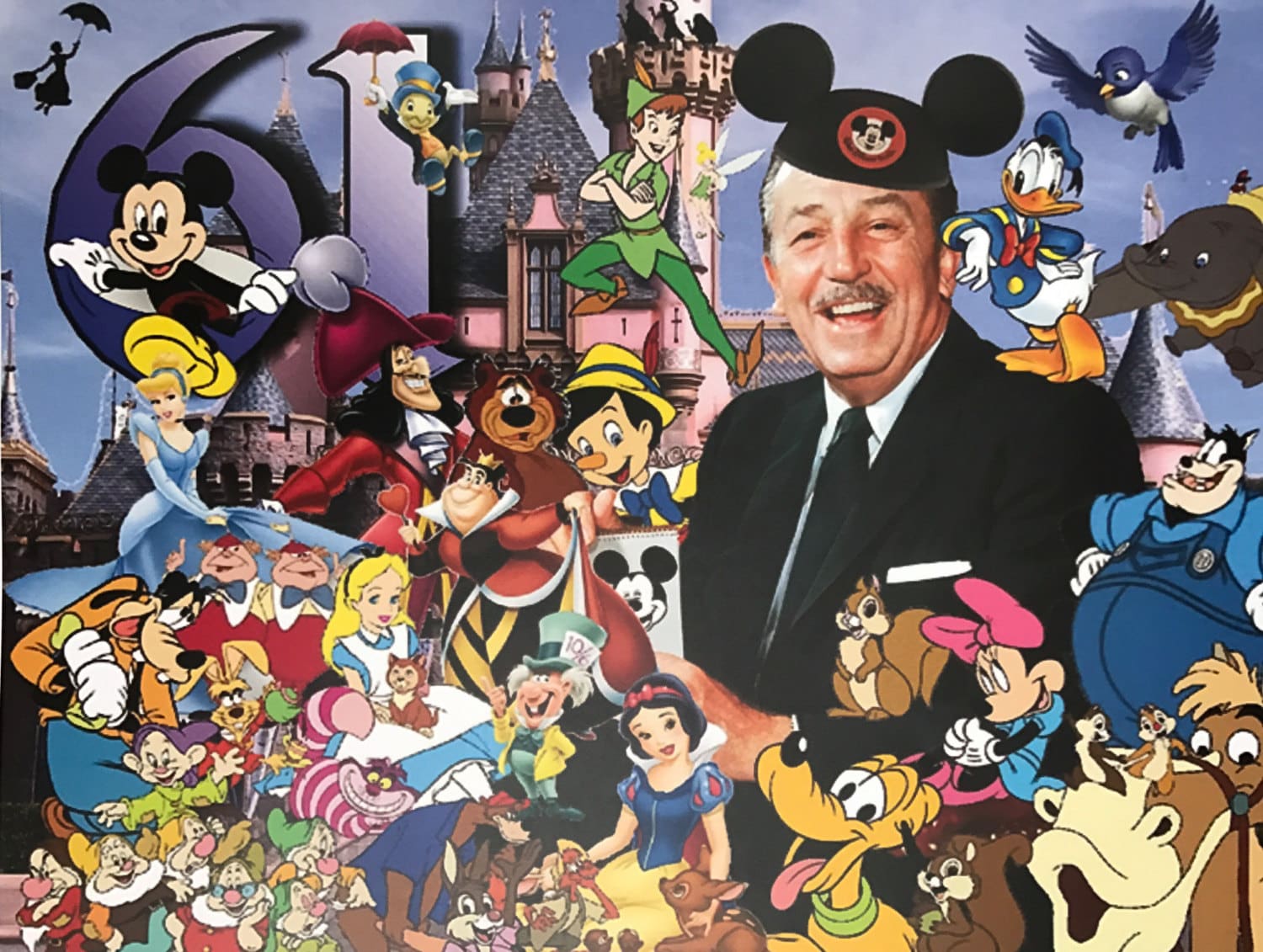 Walt Disney 61 Yrs Disney Collage Decoupaged Art 