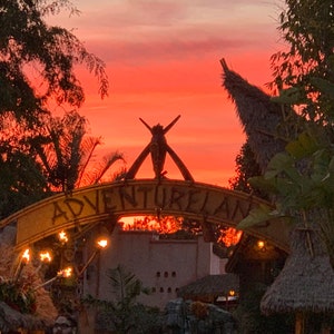 Disneyland  Adventureland Attraction Sign at Sunset Art Decoupaged on Wood