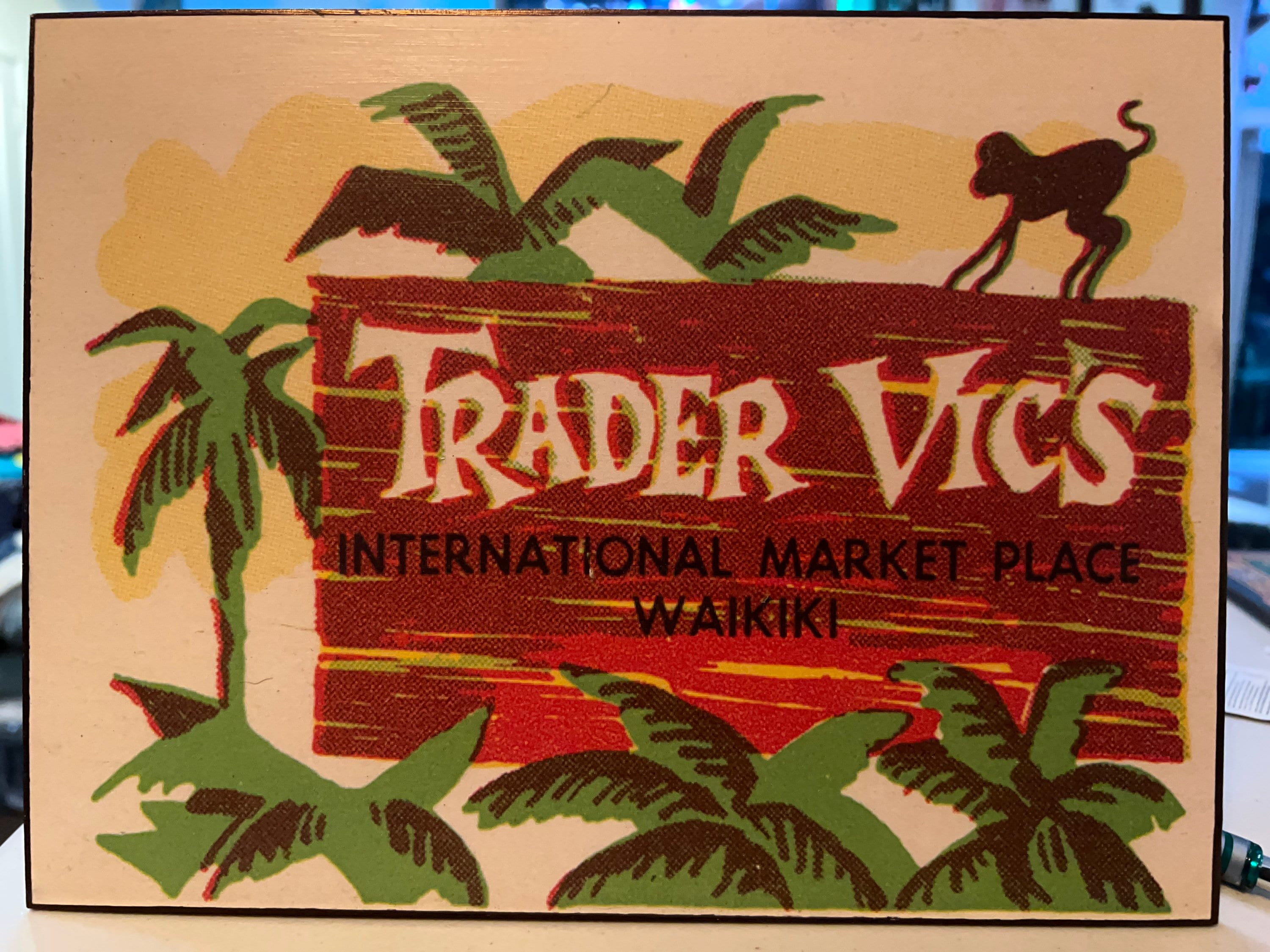 Vintage Trader Vic's International Market Place Tiki Menu Art Decoupaged on Wood