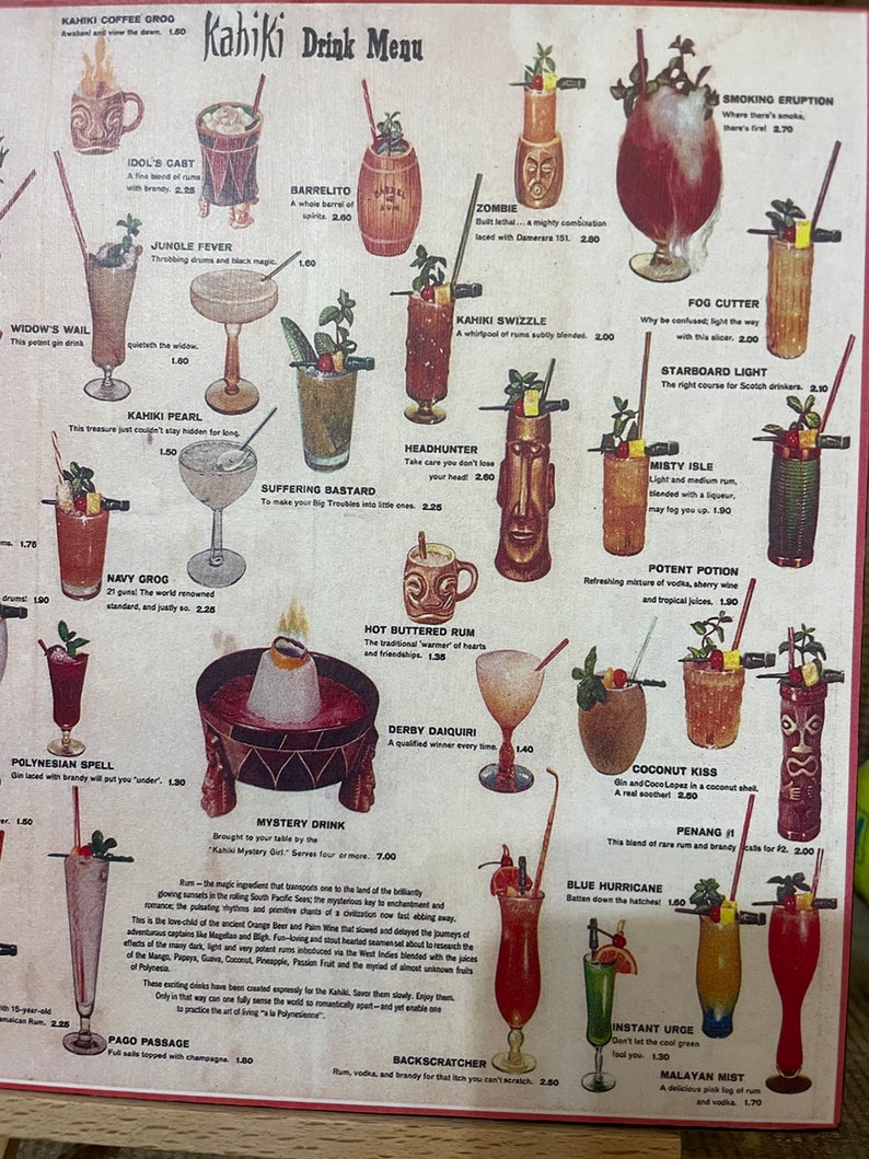Carte des boissons du restaurant Kahiki Tiki vintage Art découpé sur bois image 3
