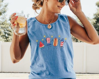 Camiseta sin mangas con diseño patriótico, camiseta sin mangas America 250, camiseta Comfort Colors del 4 de julio, camiseta divertida de verano de EE. UU.