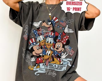 Retro USA 250th Anniversary Mickey & Friends Shirt, Disney 4th of July Shirt, Patriotic Disney Gifts, Disneyland Independence Day Family Tee