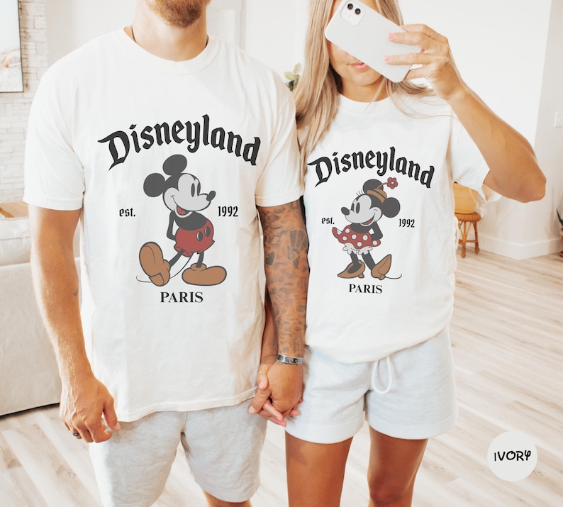 Disneyland Couple Paris Shirt, Comfort Colors® Retro Mickey Mouse Disneyland Paris Tee, Disney France Family Trip Shirts image 2