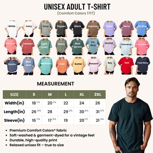 Peut inclure: Pr&eacute;sentation de t-shirts unisexes pour adultes de diff&eacute;rentes couleurs, dont blanc, noir et bleu. L'image comprend un tableau des tailles avec des mesures en cm pour la largeur, la longueur et la longueur des manches, allant de la taille S &agrave; 2XL. Le texte mentionne &eacute;galement le tissu et la coupe.