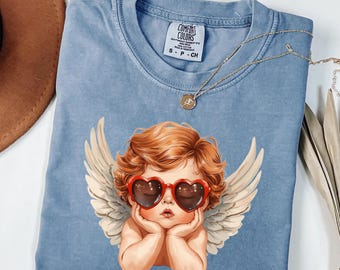 Vintage Cupid Valentine's Day Shirt ,Vintage Cupid Graphic Tee, Retro Angel Shirt,Cherub Graphic Tee, Comfort Colors® Valentines Day T-Shirt
