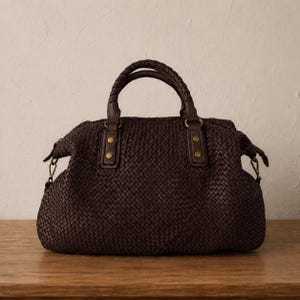 Dark Brown Hand Woven Leather Tote Bag Oversized Boho Shoulder Bag Women Slouchy Carryall Hobo Bag Large Weekender Travel Purse