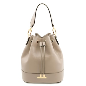 Beige Leather Bucket Bag Women's Drawstring Shoulder Bag Handmade Genuine Cowhide Leather Everyday Potli Purse Minimalist Luxury Handbag