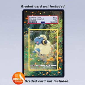 May include: A Pok&eacute;mon trading card featuring a Mareep character, set within a protective case. The card has a yellow border and includes the text "Rear Kick" and "Electro Ball." The case has a label with example information and the text "Graded card not included."