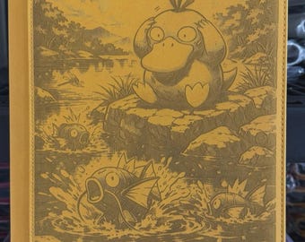 Psyduck and Magikarp Laser Engrave Ringless Zipper Binder 4-9-12 Slot Pocket Binder Pokemon
