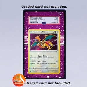 May include: A framed Pok&eacute;mon trading card featuring a Charizard-Bidoof hybrid. The card has a purple background with white speckles and the text "Special Delivery Bidoof." The frame has a black border. The text "Graded card not included" is at the top and bottom.
