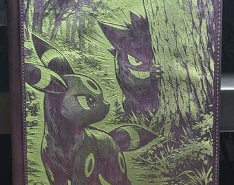 Umbreon and Gengar Purple and Green Laser Engrave Ringless Zipper Binder 9 Slot  Pocket Binder Pokemon