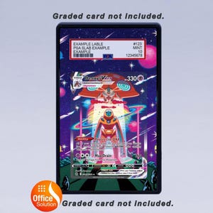 May include: A graded trading card featuring a Deoxys VMAX character with a colorful cosmic background. The card is encased in a protective holder with a label that includes a serial number and grade information. The text "Graded card not included" is displayed.