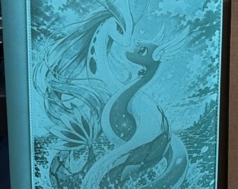 Milotic and Dragonair Laser Engrave Ringless Zipper Binder 4-9-12 Slot Pocket Binder Pokemon