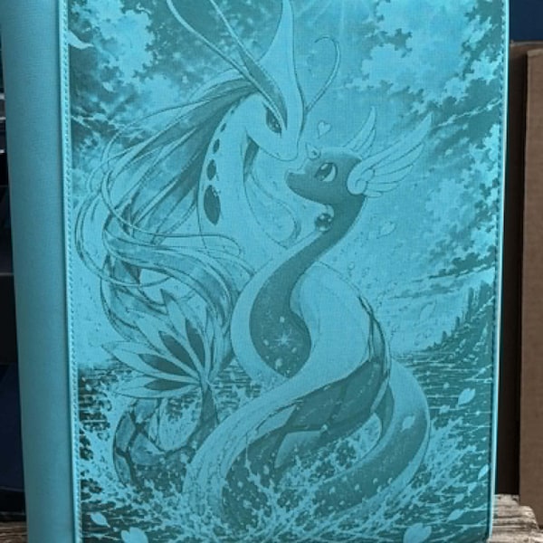 Milotic and Dragonair Laser Engrave Ringless Zipper Binder 4-9-12 Slot Pocket Binder Pokemon