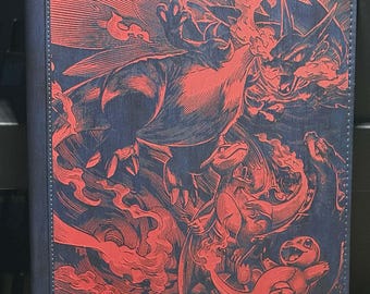 Mega Charizard X ex Phantasmal Flames Blue and Red Laser Engrave Ringless Zipper Binder 9 Slot 360 Pocket Binder Pokemon