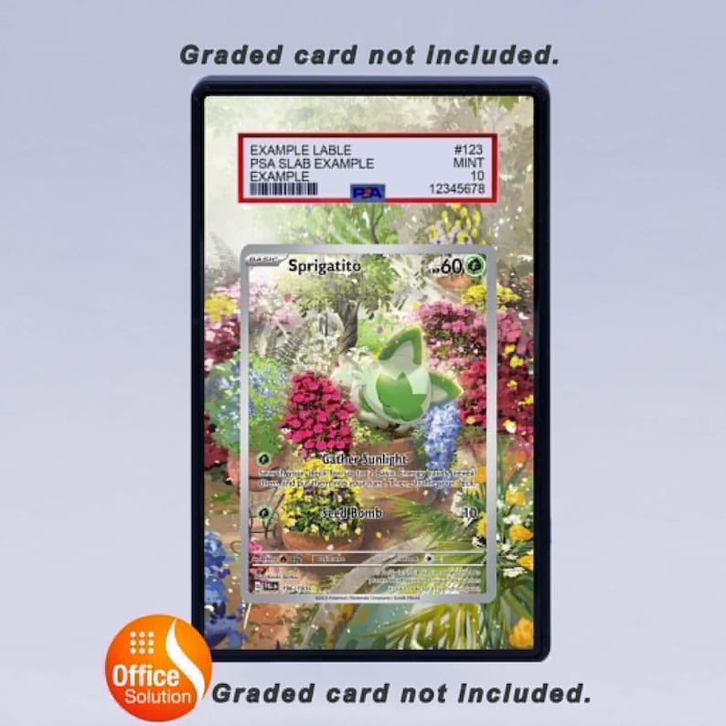 May include: A graded card slab with a Pokemon trading card inside. The card features a Sprigatito illustration with a floral background. The slab has a PSA label with a barcode and grading information.