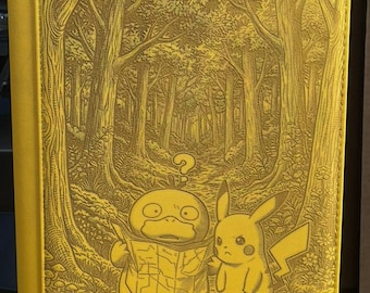 Psyduck and Pikachu Lost in a Forest Laser Engrave Ringless Zipper Binder 4-9-12 Slot Pocket Binder Pokemon
