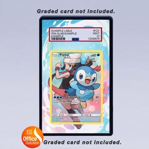 May include: A framed Pok&eacute;mon trading card featuring Piplup, a blue penguin-like creature, and a trainer. The card is graded and labeled with a PSA grade of 10. The frame has text that reads "Graded card not included."