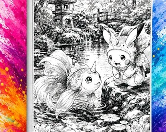 Poncho Pikachu with Goldeen Laser Engrave Ringless Zipper Binder 4-9-12 Slot Pocket Binder Pokemon