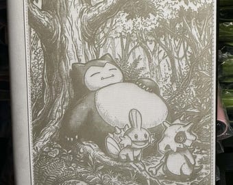 Snorlax Sleeping in a Forest with Cubone and Mudkip Laser Engrave Ringless Zipper Binder 4-9-12 Slot Pocket Binder Pokemon