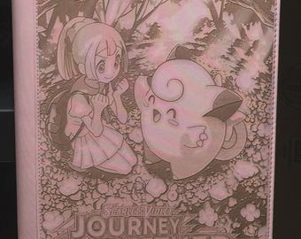 Lillie's Clefairy Scarlet & Violet Journey Together Laser Engrave Ringless Zipper Binder 4-9-12 Slot Pocket Binder Pokemon