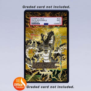 May include: A trading card encased in a protective slab. The card features a detailed illustration of a dragon with a gold and black color scheme, set against a gold background with lightning bolt designs. Text includes "EXAMPLE LABLE" and "Energy Marker".