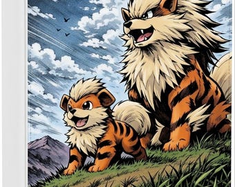 Growlithe & Arcanine on a hill Color Printed Ringless Zipper 4-9-12 Slot Pocket Binder Pokemon