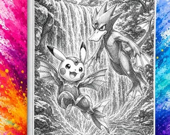 Poncho Pikachu with Golduck Laser Engrave Ringless Zipper Binder 4-9-12 Slot Pocket Binder Pokemon