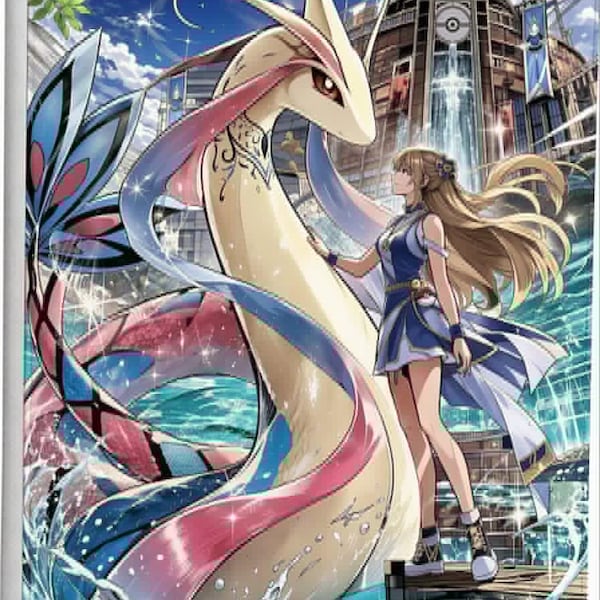 Milotic and Trainer Color Printed Ringless Zipper 4-9-12 Slot Pocket Binder Pokemon